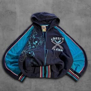 Y2K Oversized 2000s Navy Teal Artful Dodger Raver Hoodie